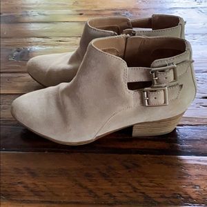 Sandy suede ankle booties with buckles 6.5